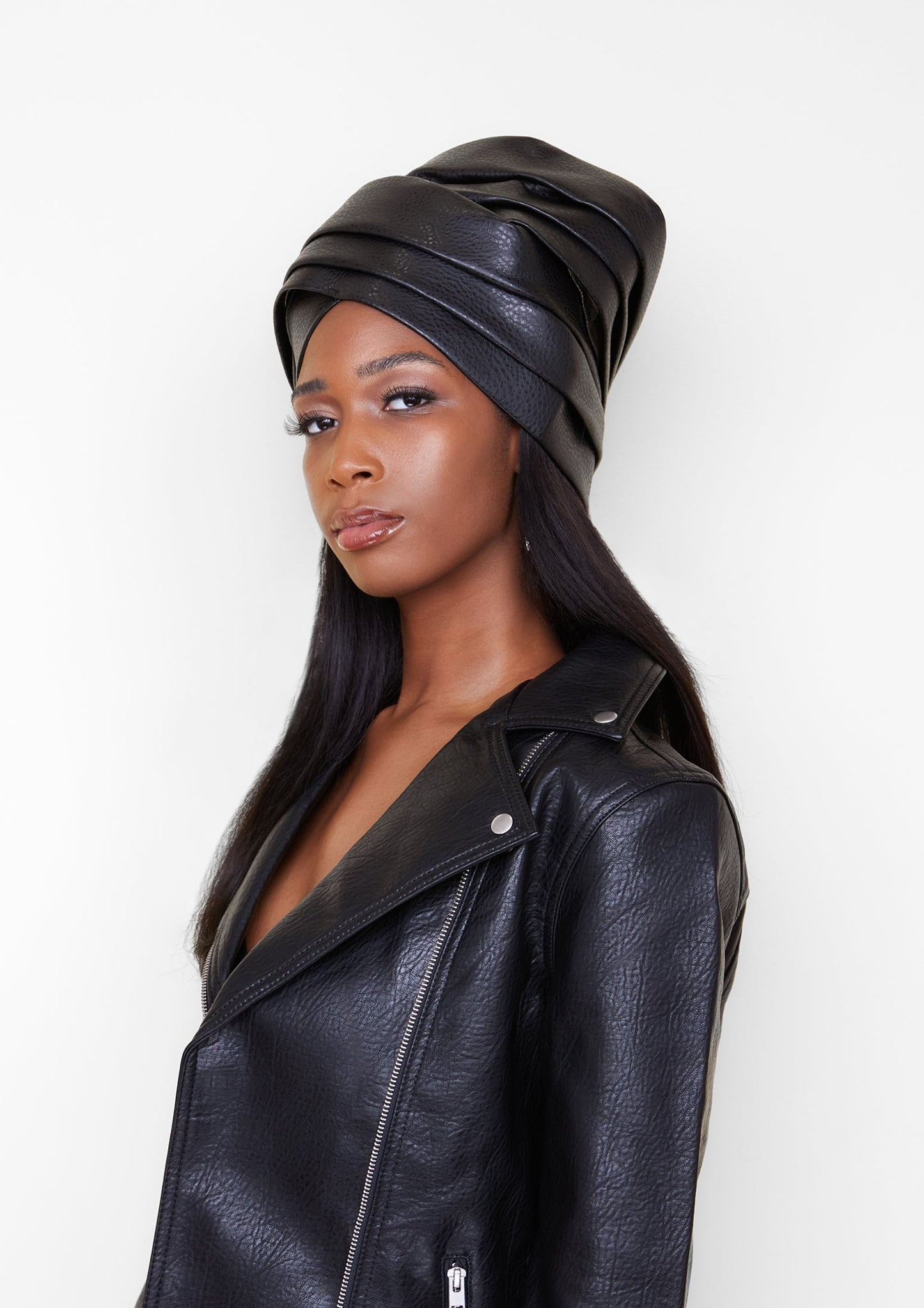 Black Wrapped Crown - Faux Leather Turban