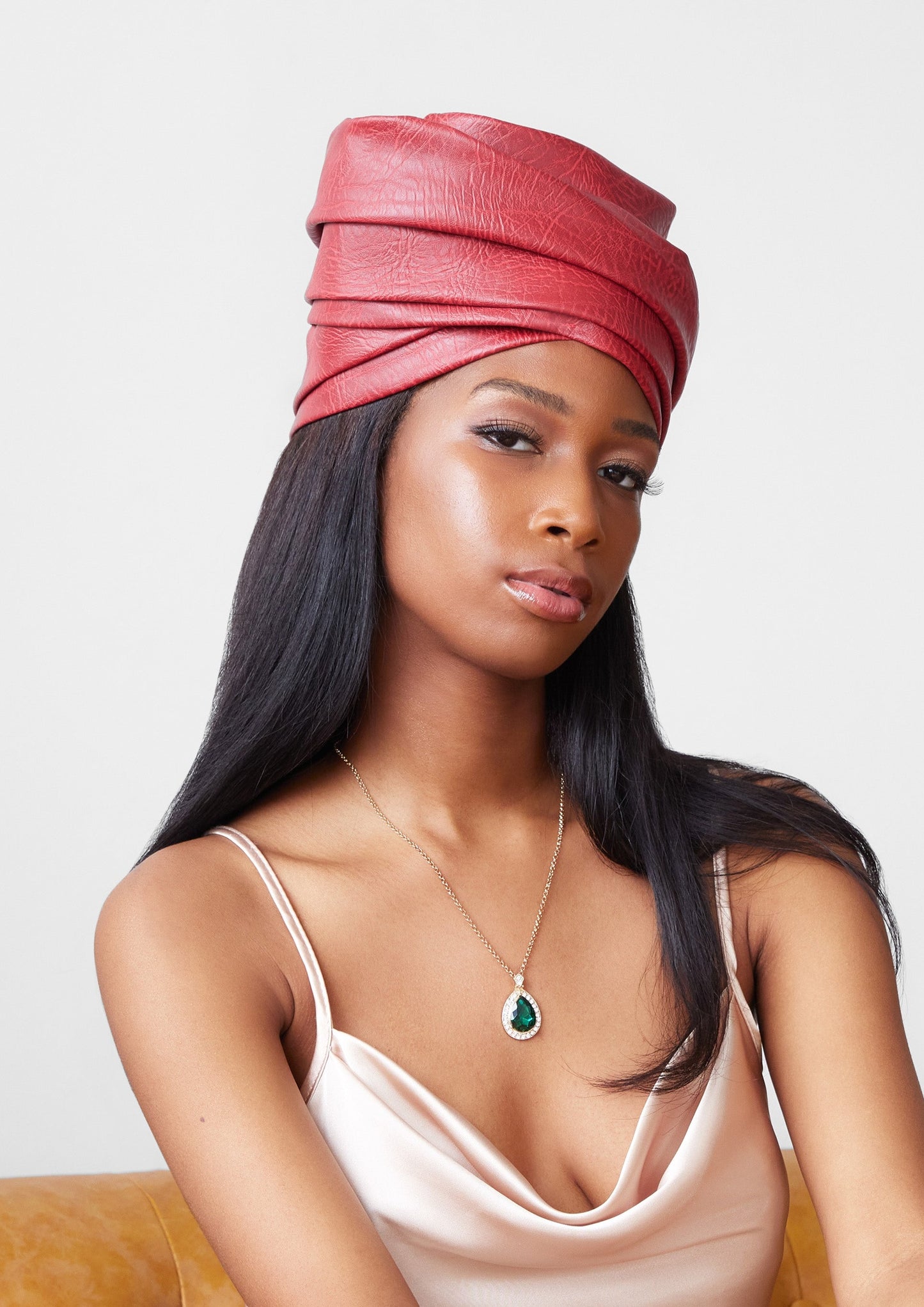 Red Wrapped Crown - Faux Leather Turban